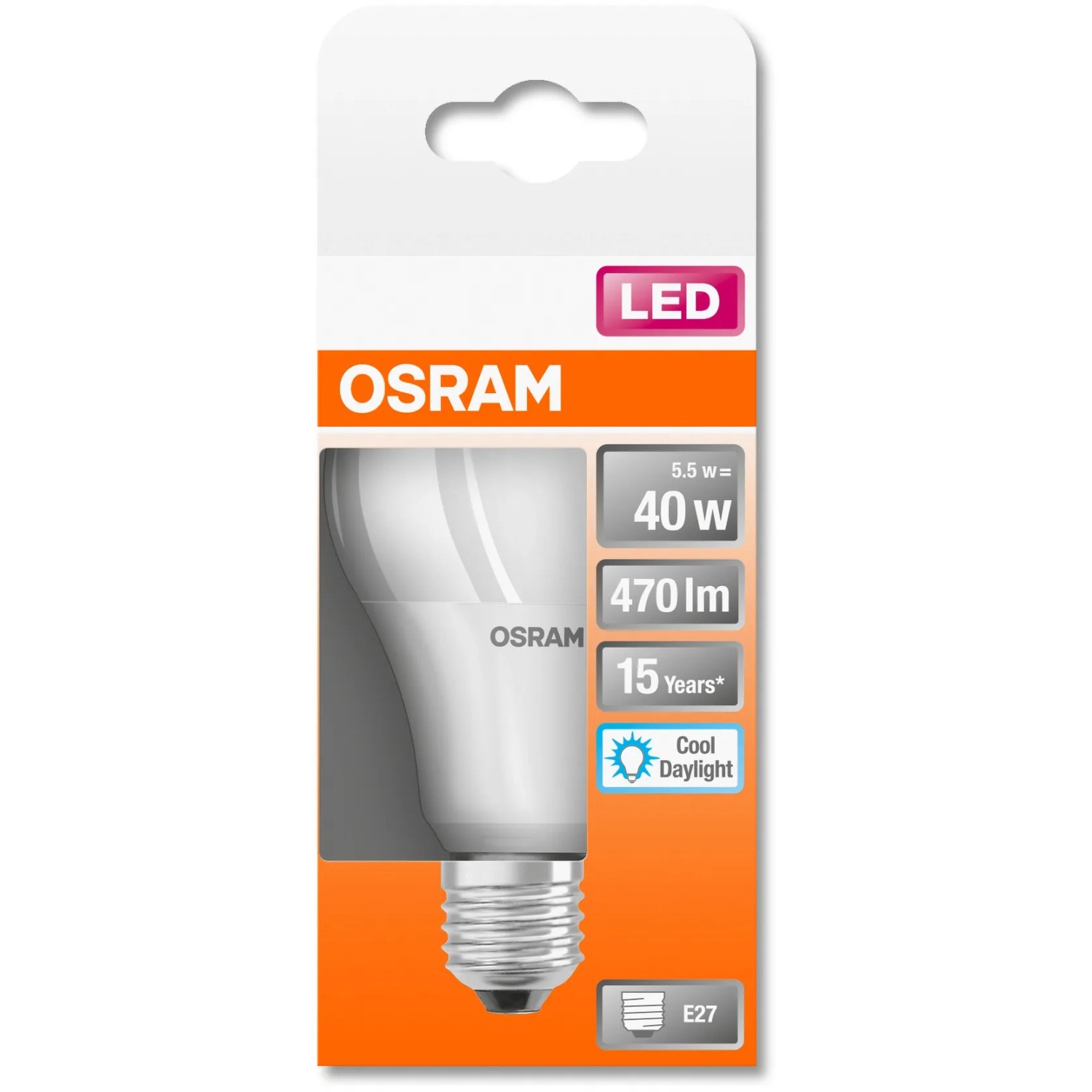 Osram LED-Leuchtmittel E27, 4,9W, Glühlampenform, 470 Lumen, tageslichtweißes Licht.
