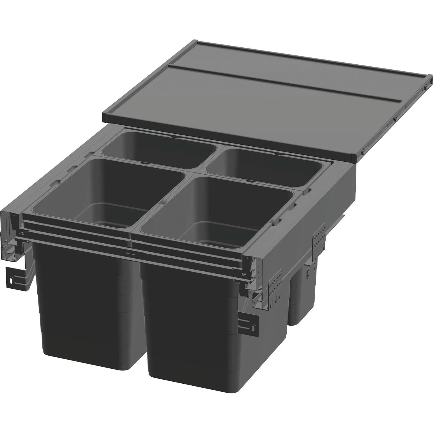 Ninka Abfalltrennsystem Eins2pack Push-to-open Korpusbreite 600mm 2x8, 2x17, Kunststoff Dunkelgrau