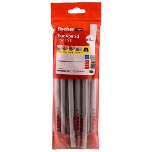Fischer DuoXpand Dübel 10x140 mm, 10er-Pack mit Senkkopfschraube, geeignet für Beton und Mauerwerk.