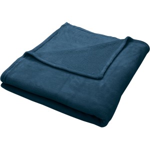 Gefaltete blaue Fleecedecke (130x160 cm) aus weichem Polyester.