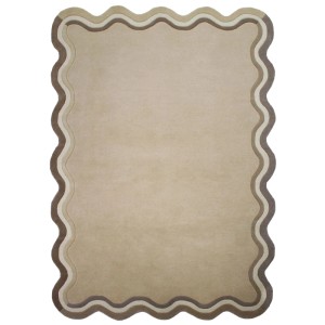 Flair Rugs Wollteppich Leo Border Natural, 120x170 cm, mit wellenförmigem Rand in Naturtönen. Handgefertigt aus Wolle.