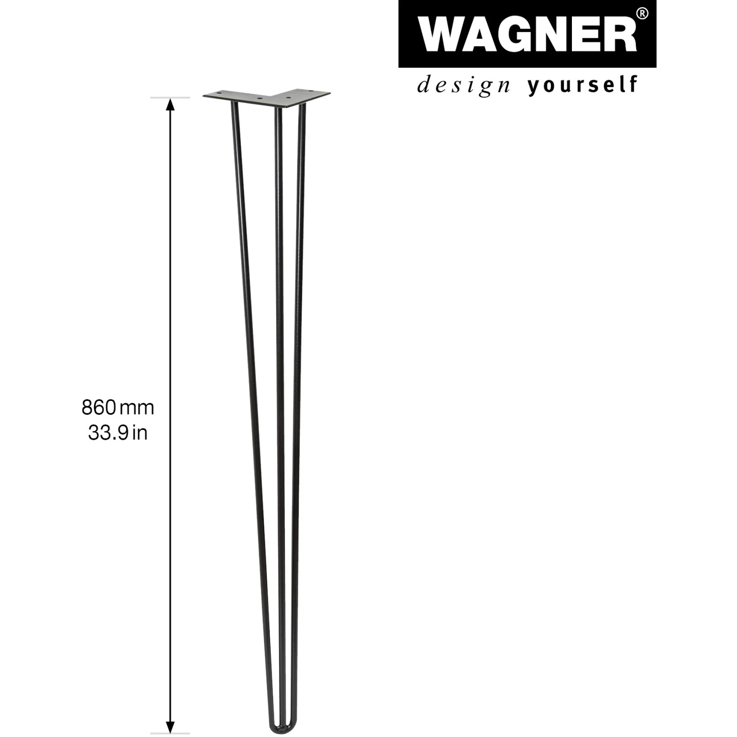 Wagner Möbelbein Hairpin, 860 mm, schwarz matt, aus Stahl für individuellen Möbelbau.
