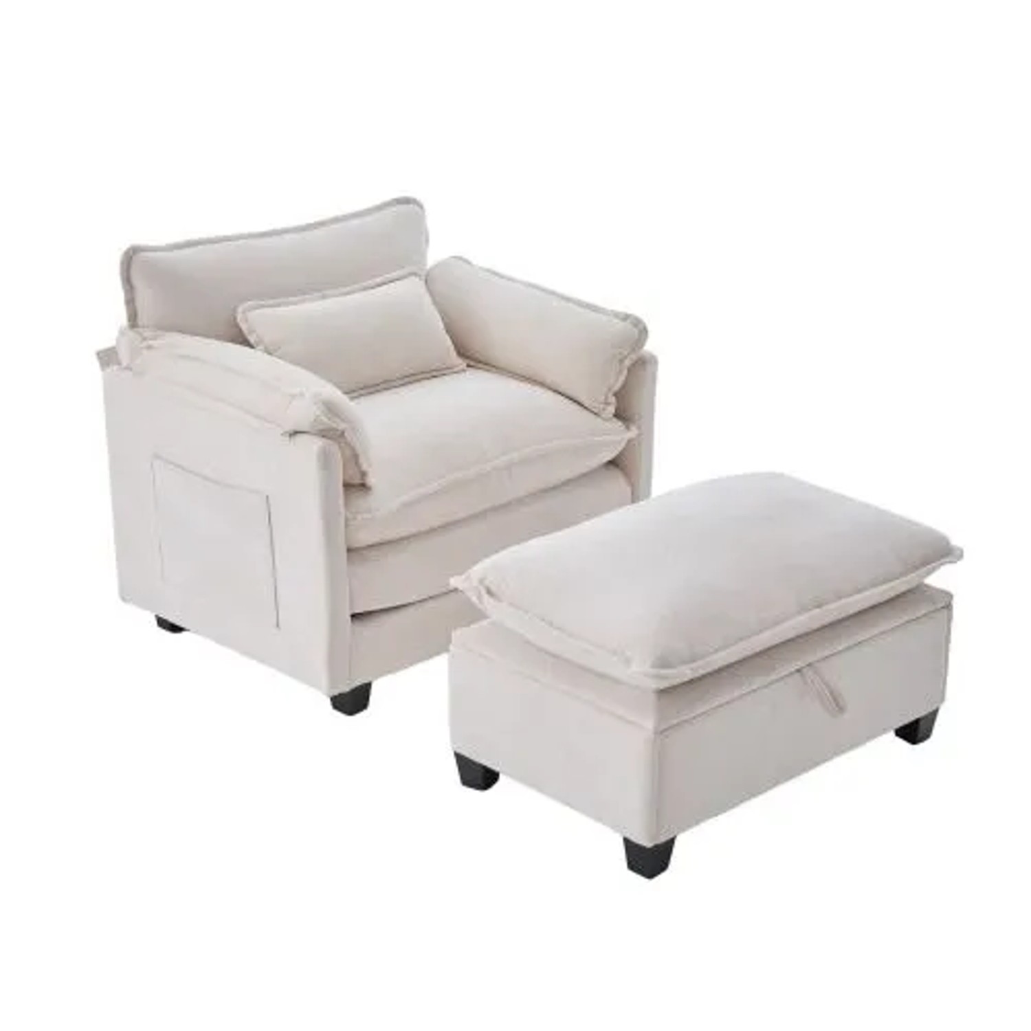 PXloue Sofasessel Loungesessel mit Hocker Kissen und Stauraum Samt 103x85x91cm