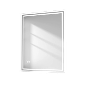 Rechteckiger Emke Badspiegel 90x70 cm mit LED-Beleuchtung und Touchschalter für Kaltweißlicht.