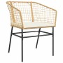Brauner vidaXL Gartenstuhl aus Polyrattan mit schwarzen Metallbeinen und Sitzkissen.