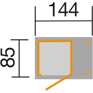 Skizze Weka Terrassenschrank 14mm mit Schleppdach, Maße 142x85cm.