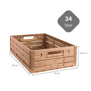Braune PROREGAL Klappbox Active Lock im Holzdekor, 40x60x16,5cm, 33,2 Liter Volumen.