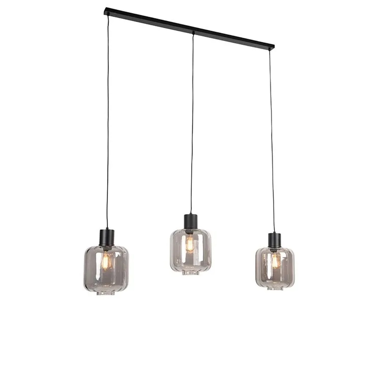 QAZQA Design Hängelampe Schwarz mit Rauchglas 3-Licht 161,5 cm Qara