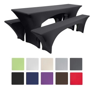 Beautissu Victoria Biertischhusse 3tlg. Schwarz, Stretch-Hussen für Bierzeltgarnitur.