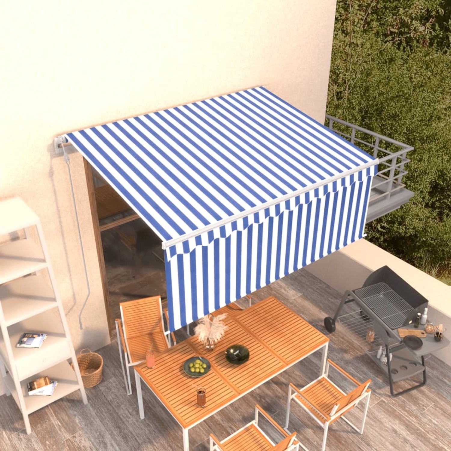 furnicato Markise Automatisch Einziehbar mit Volant 3x2,5 m Blau und Weiß günstig online kaufen
