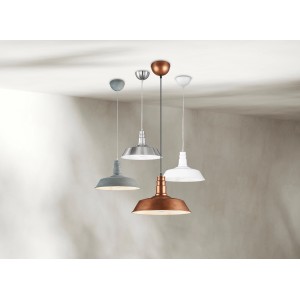 Verschiedene Reality Pendelleuchten Will in Nickel matt, grau, weiß und Kupfer im Industrial Look.
