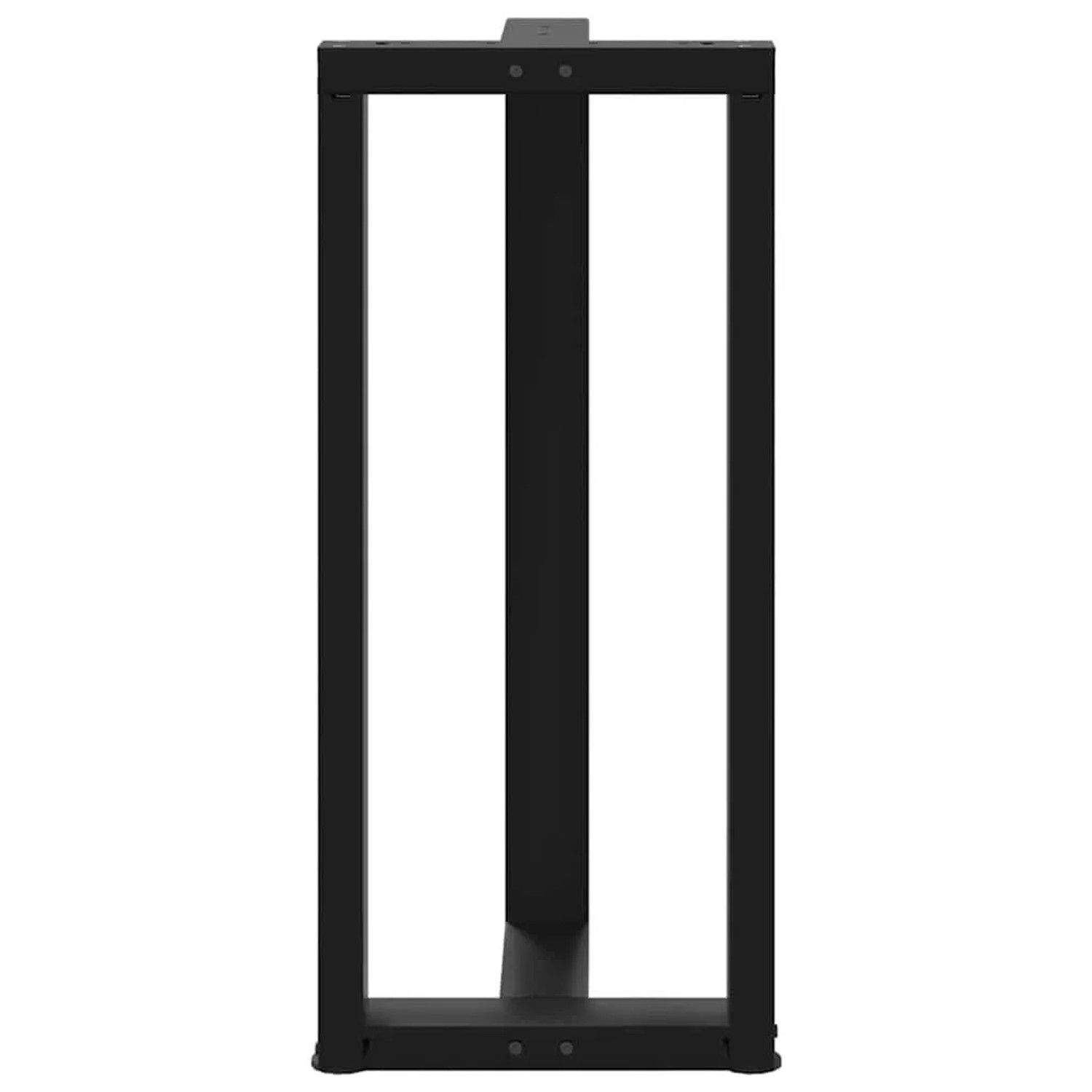 Zwei schwarze, T-förmige vidaXL Bartischbeine aus Stahl, 90 cm hoch.