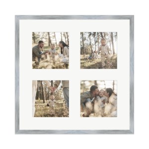 Silberner WANDStyle Galerierahmen für 4 Fotos (13x13 cm). Quadratischer Bilderrahmen mit Passepartout.