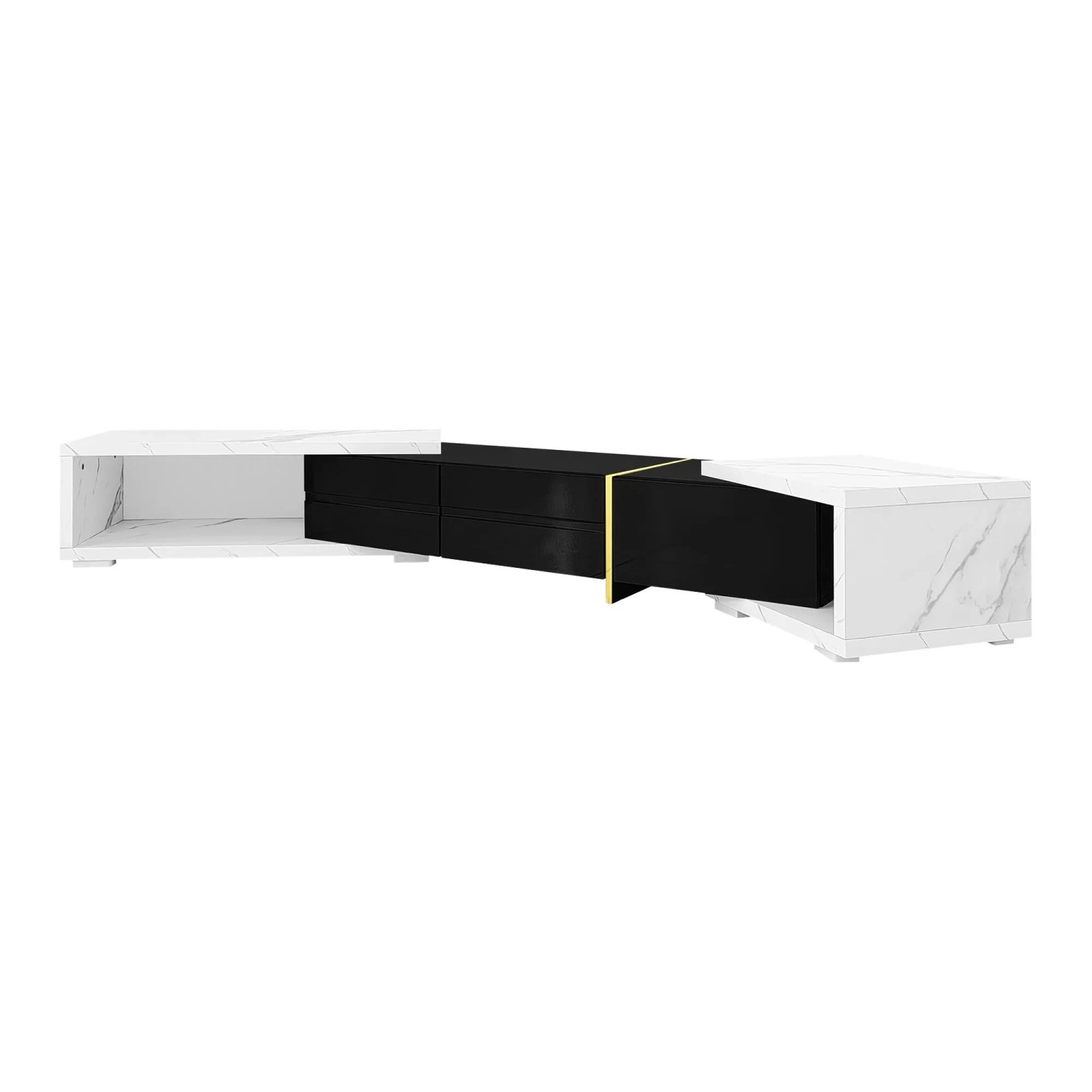 okwish TV Schrank mit Drehbar Stauraum Marmoroptik Gold 260x40x30cm Weiß Schwarz