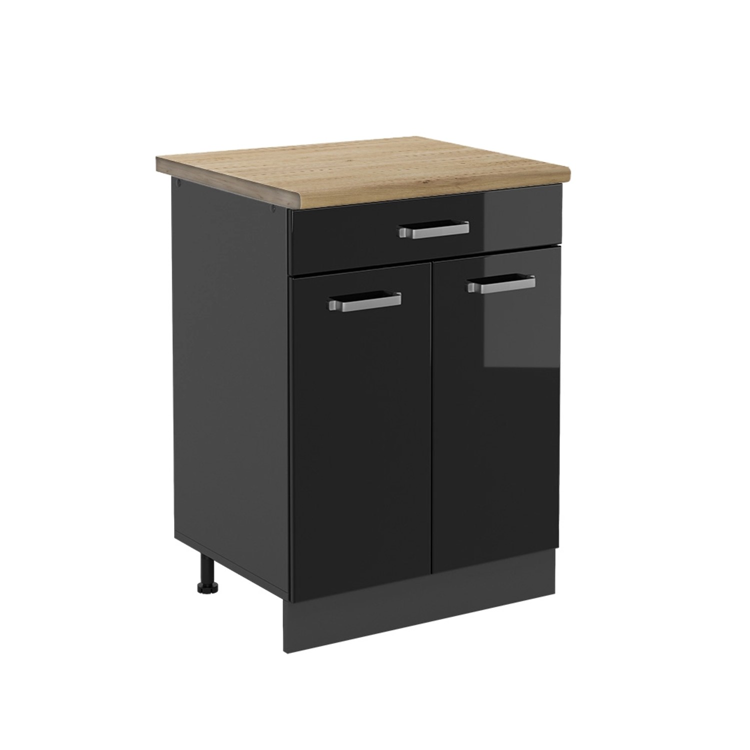 Vicco Küchenunterschrank R-Line Schwarz Hochglanz/Anthrazit 60 cm AP Eiche mit Anthrazit Korpus