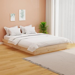 vidaXL Bettrahmen 140x200 cm aus hellem Kiefernholz mit weißer Bettwäsche in einem modernen Schlafzimmer.