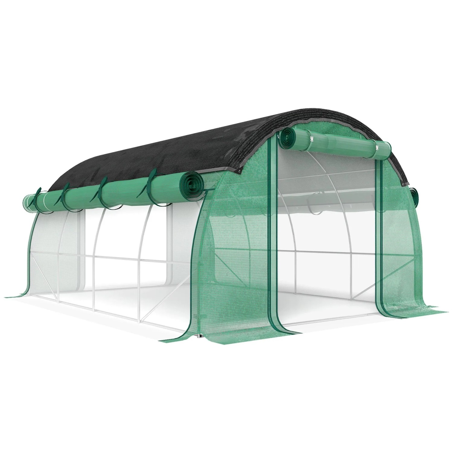 Furnicato 4 X 3 X 2 M Polytunnel-gewächshaus Mit Sonnenschutznetz Rollbaren Seitenwänden Kunststoff-abdeckung Stahlrahmen Grün