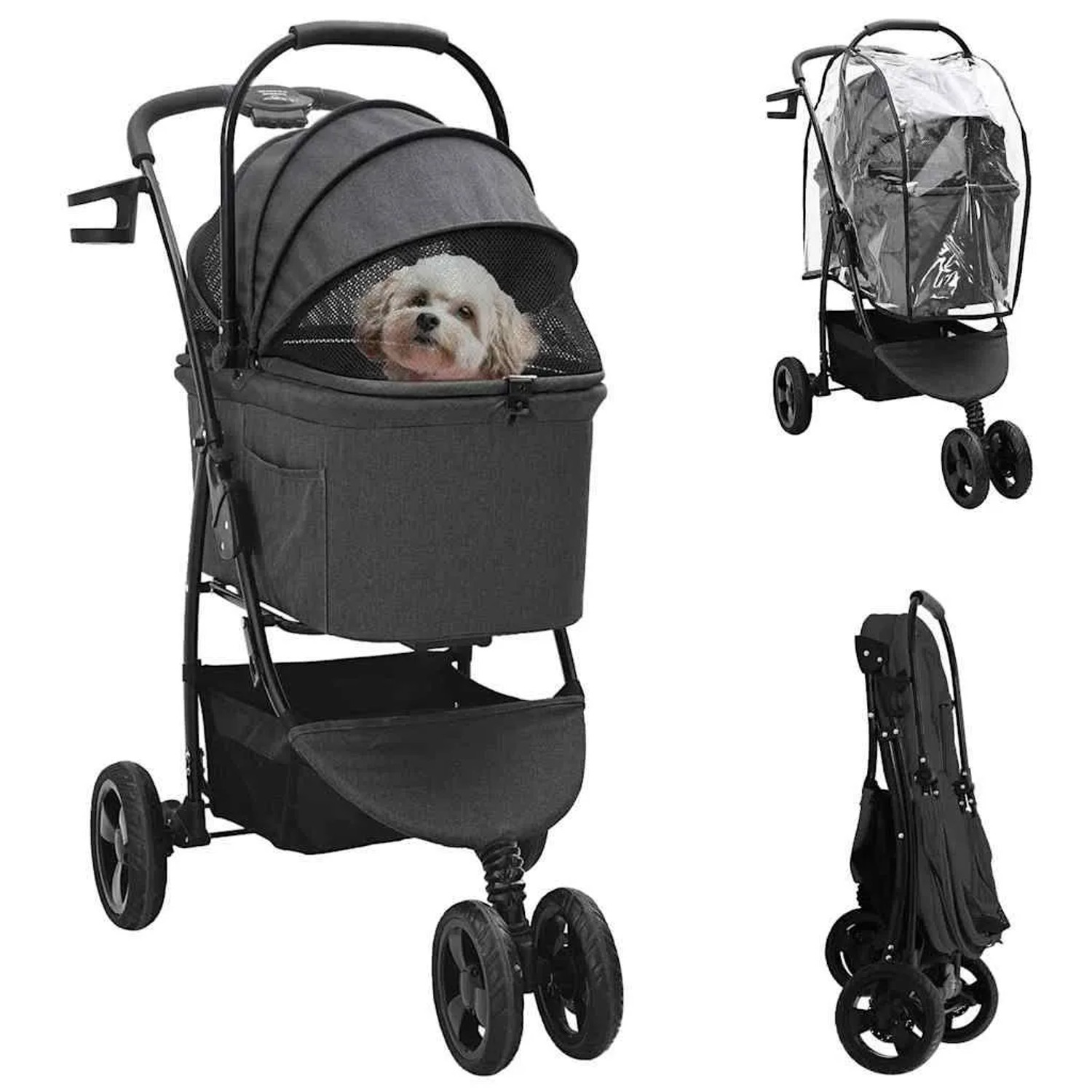 vidaXL Faltbarer Haustierwagen Schwarz 78 x 54 x 101 cm Polyester 42012440