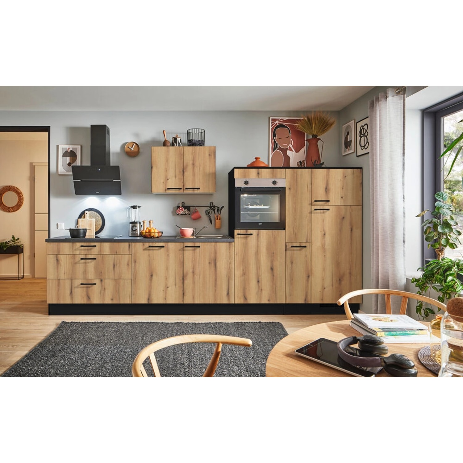 pino Küchenzeile 340cm Evoke Eiche Anschlag rechts 1 Geräte-, 1 Apothekersc günstig online kaufen