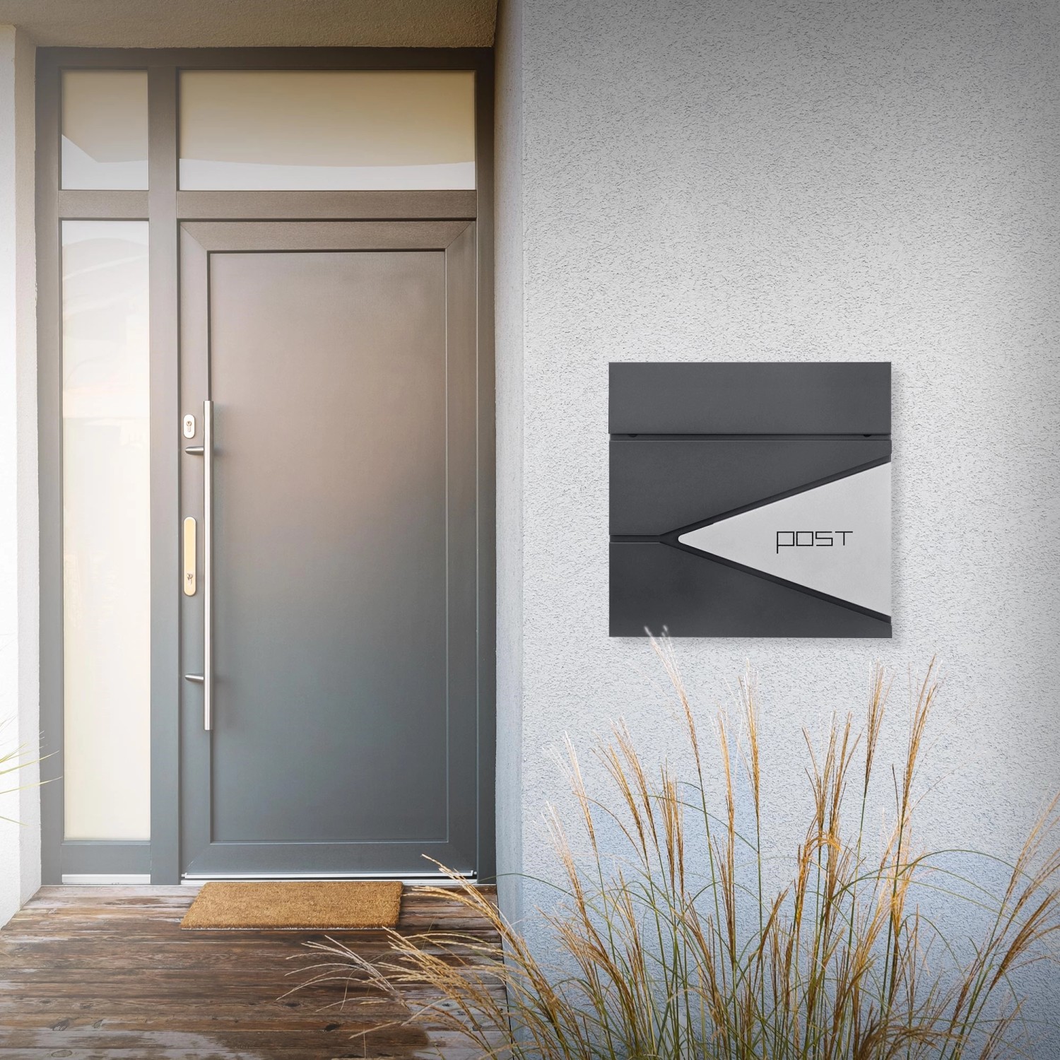 ML-Design Briefkasten, anthrazit/silber, mit Zeitungsfach, abschließbar.