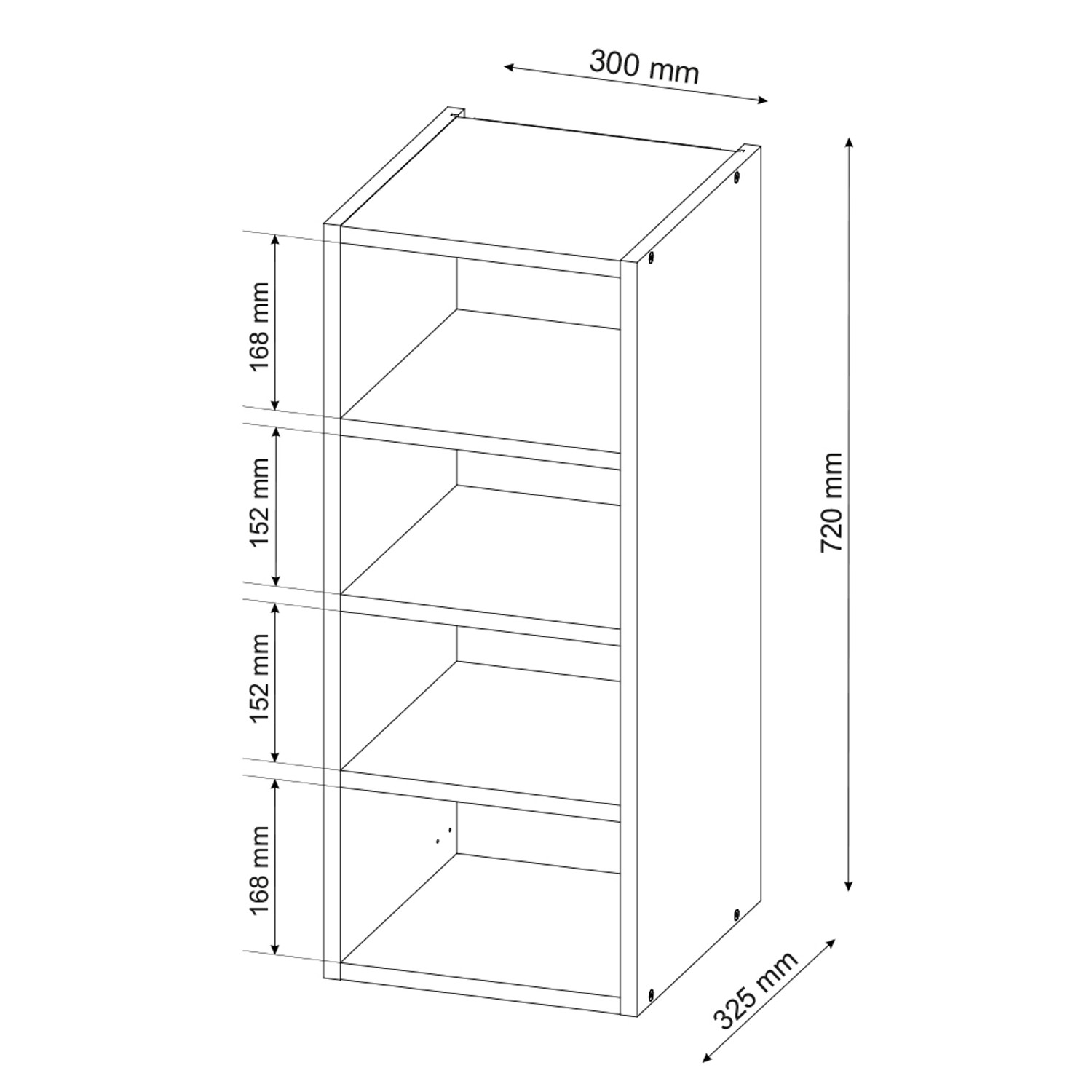Technische Zeichnung: Weißer Vicco Badschrank Fame-Line, 30x72 cm, mit Maßen.