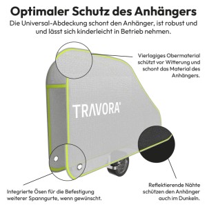TRAVORA Deichselabdeckung für Wohnwagen, grau mit neongelben Kanten. 4-lagige Schutzhülle, reflektierende Nähte, Ösen.