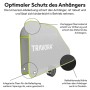 TRAVORA Deichselabdeckung für Wohnwagen, grau mit neongelben Kanten. 4-lagige Schutzhülle, reflektierende Nähte, Ösen.