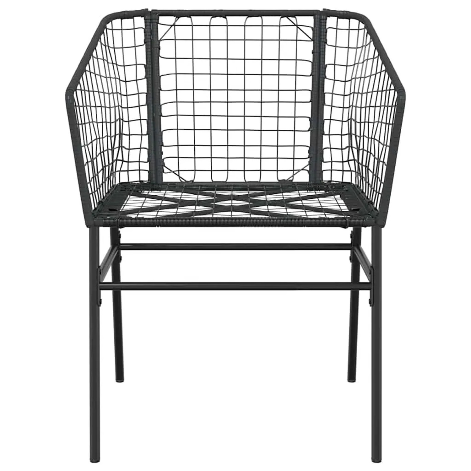 Schwarzer vidaXL Gartenstuhl aus Rattan und Stahl, Teil eines 3-teiligen Garten-Esszimmersets.