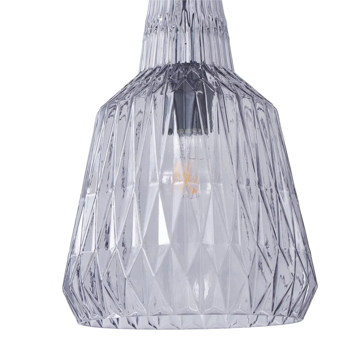 Retro Pendelleuchte Belarion in Alu-Optik mit Glasschirm, 1-flammig für Wohnzimmer.