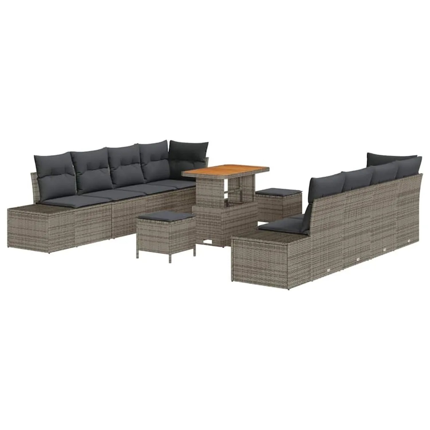 Thumbnail - vidaXL Gartensofa-Set mit Kissen mit Speicher 11 Stk Grau Poly Rattan 3364713