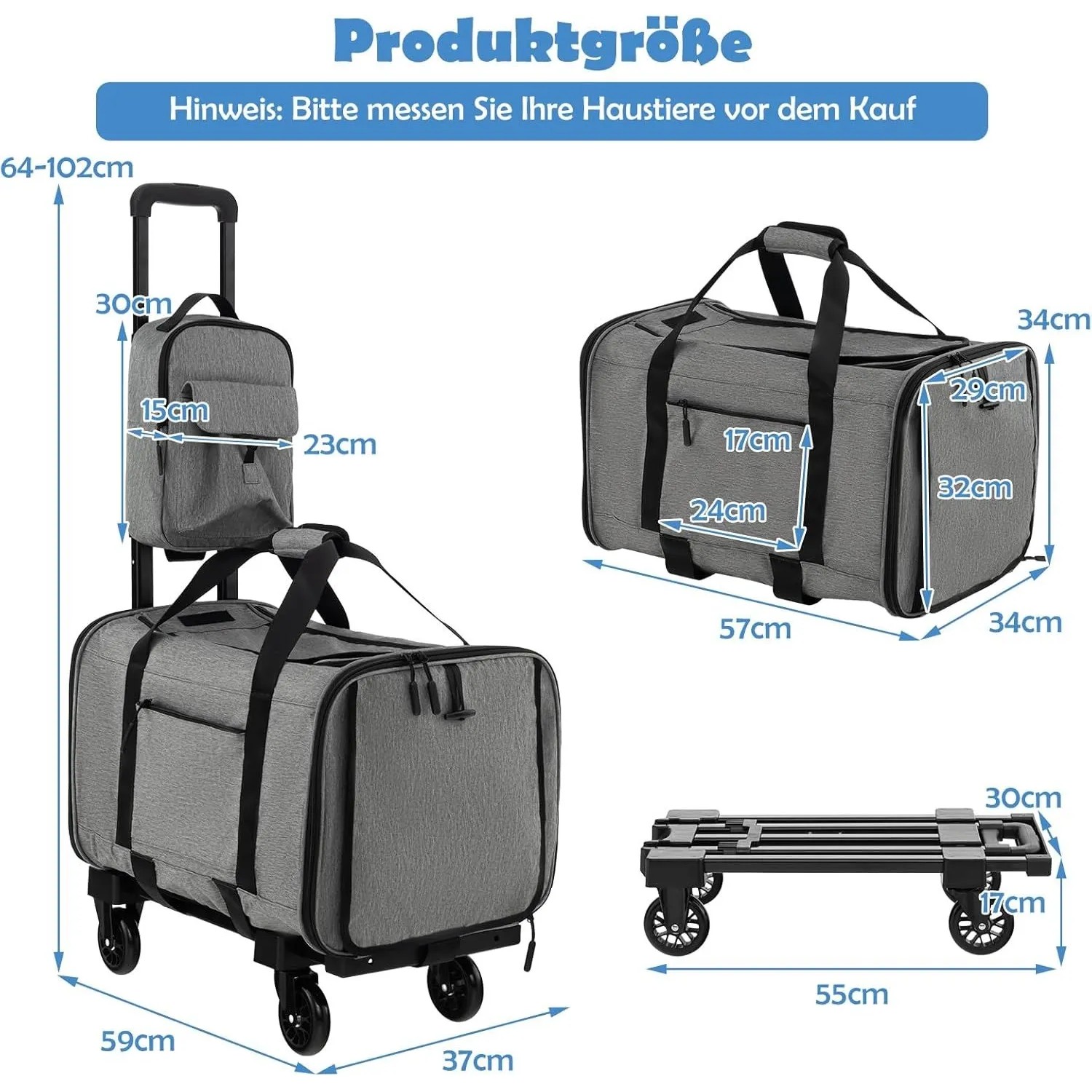 Costway Transportbox Katze Klappbare Reisebox für Haustiere Grau_6
