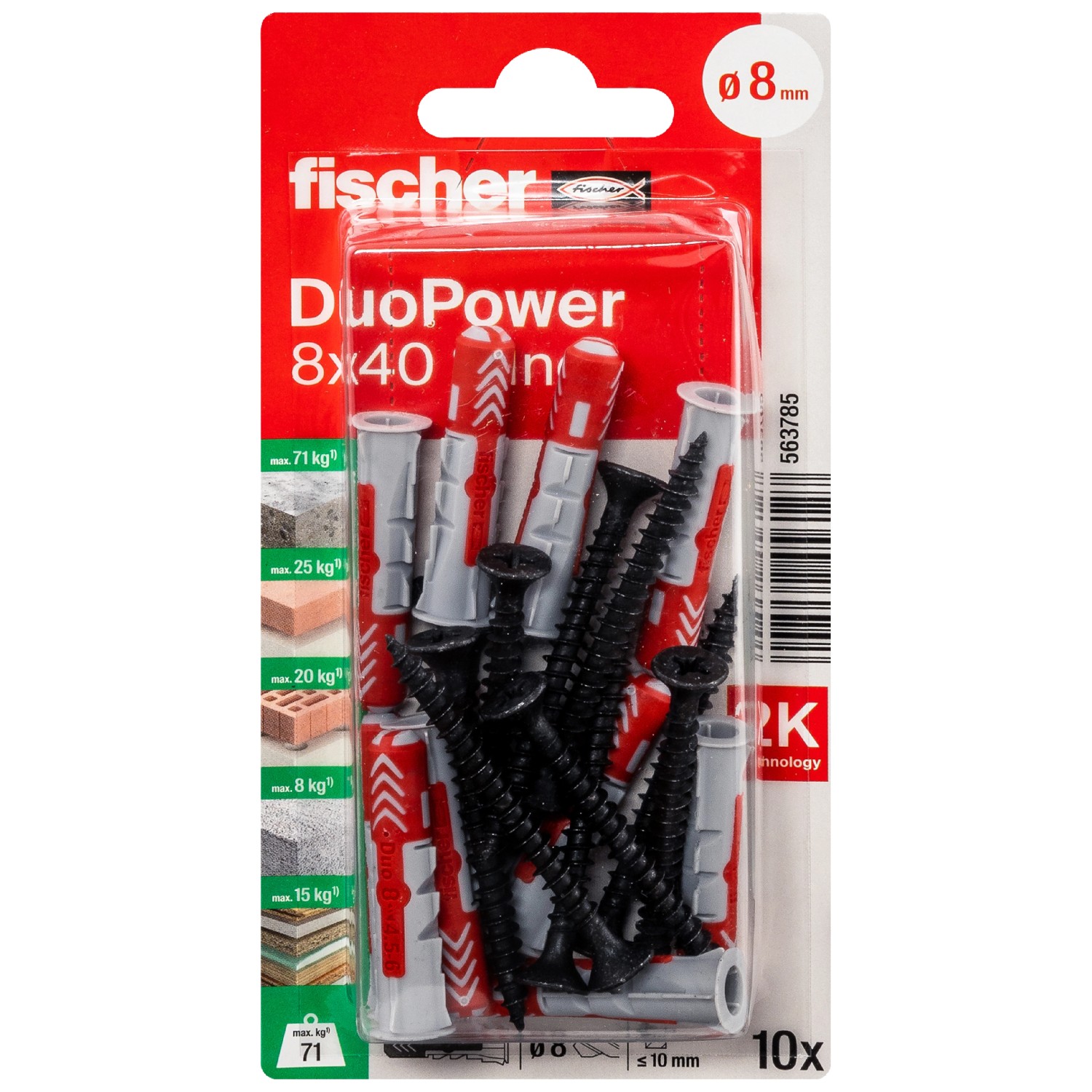 Fischer Universaldübel DuoPower mit Verzinkten Schrauben 8 mm x 40 mm 10 Stück
