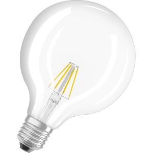 Osram LED-Leuchtmittel E27 in Globeform, 6,5W, warmweißes Licht, Filament-Optik.