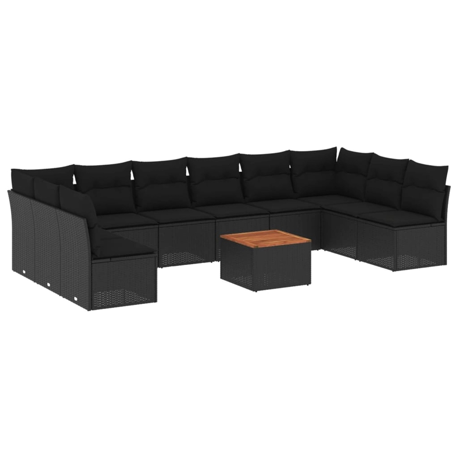 vidaXL 11-tlg Garten-Sofagarnitur mit Kissen Schwarz Poly Rattan Modell 42