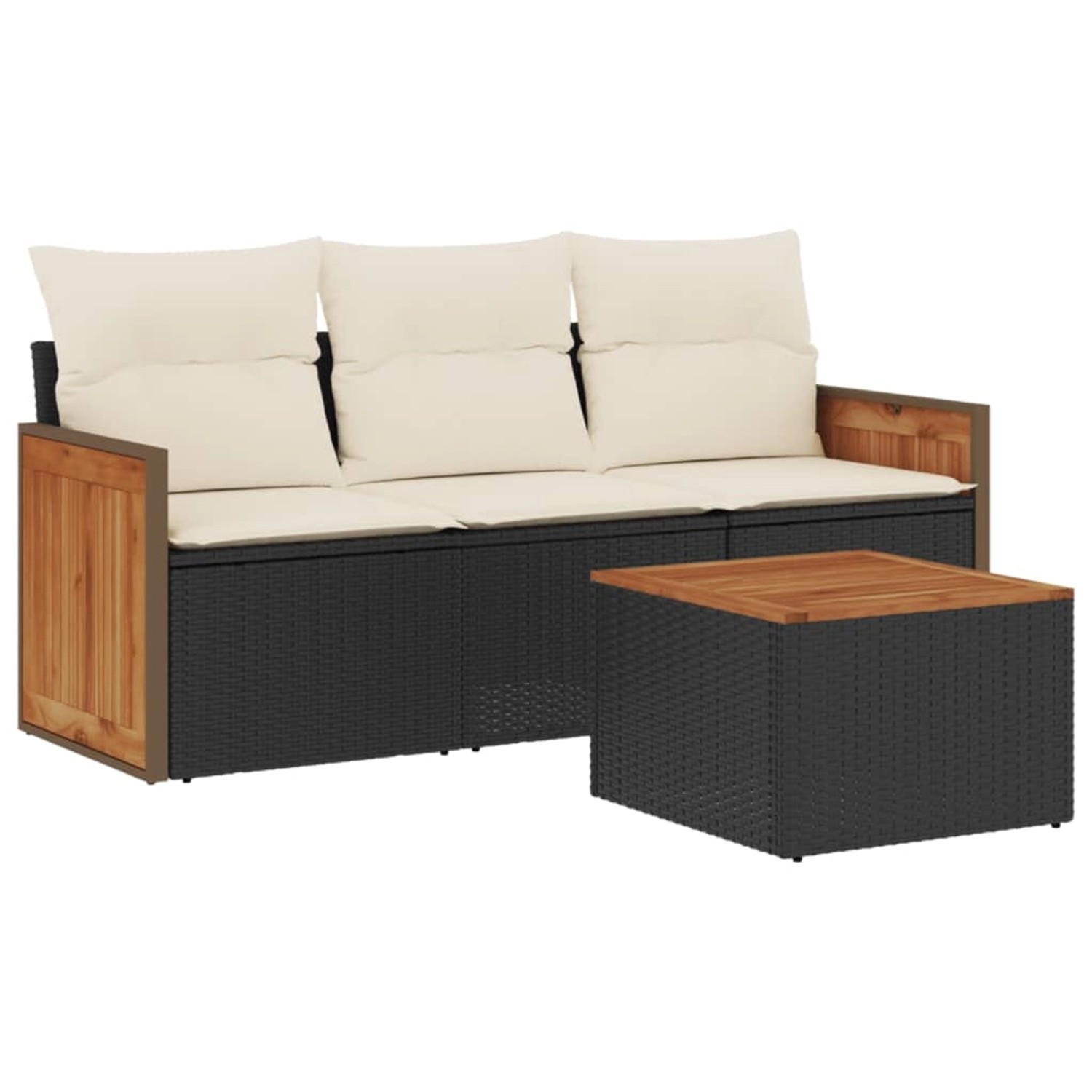 vidaXL 4-Tlg Garten-Sofagarnitur mit Kissen Schwarz Poly Rattan 3227442 günstig online kaufen