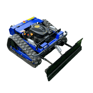 Blauer CARTIWELL Böschungsmäher CW-500 mit Raupenantrieb und Schneepflug.