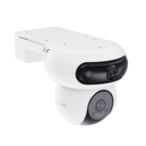 Weiße Ezviz H90 Dualobjektiv-Überwachungskamera für 360° Rundumsicht, geeignet für Kameraüberwachung.