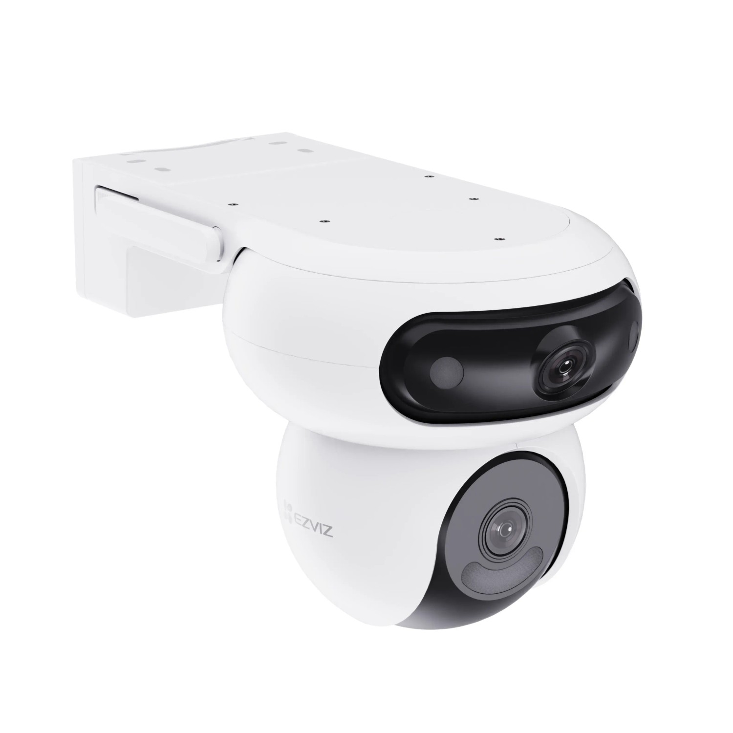 Weiße Ezviz H90 Dualobjektiv-Überwachungskamera für 360° Rundumsicht, geeignet für Kameraüberwachung.