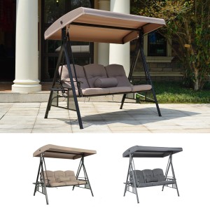 Beige Home Deluxe Hollywoodschaukel Descanso mit Dach, Kissen und Ablagen.