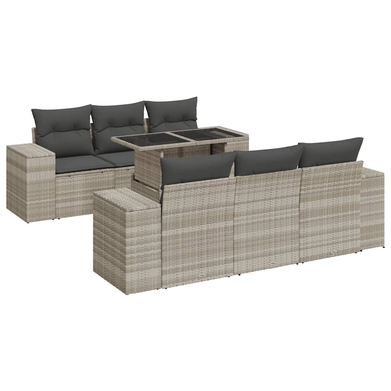 vidaXL 7-Tlg Garten-Sofagarnitur mit Kissen Hellgrau Poly Rattan 3326743