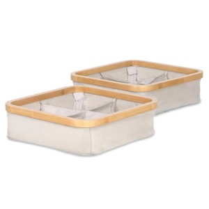 osoltus Badezimmer Box Nelson 2x Bambus Aufbewahrungskorb Beige 4 Fächer