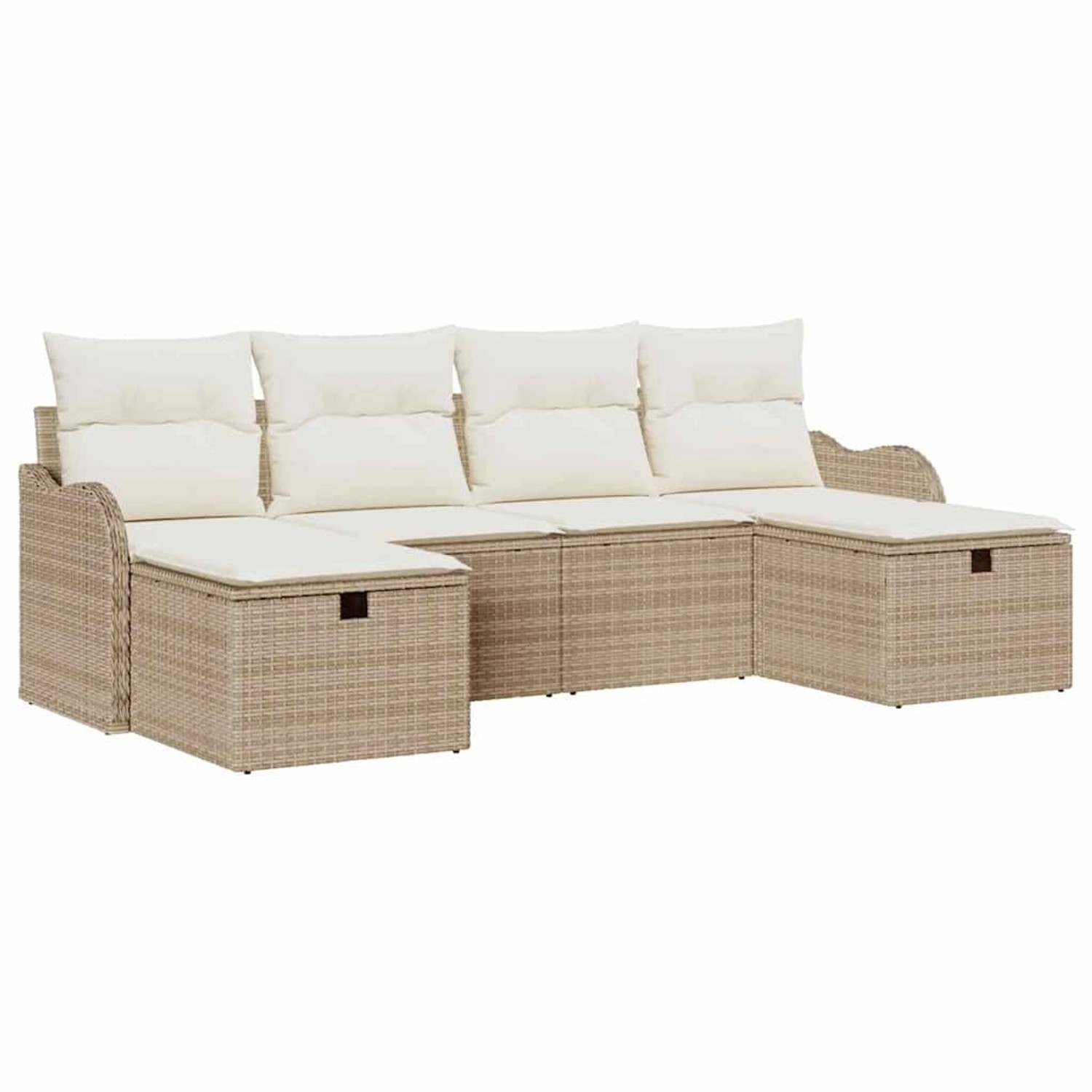 vidaXL Garten-Sofa-Set mit Kissen mit Speicher 6-Tlg Beige Poly Rattan 3360 günstig online kaufen