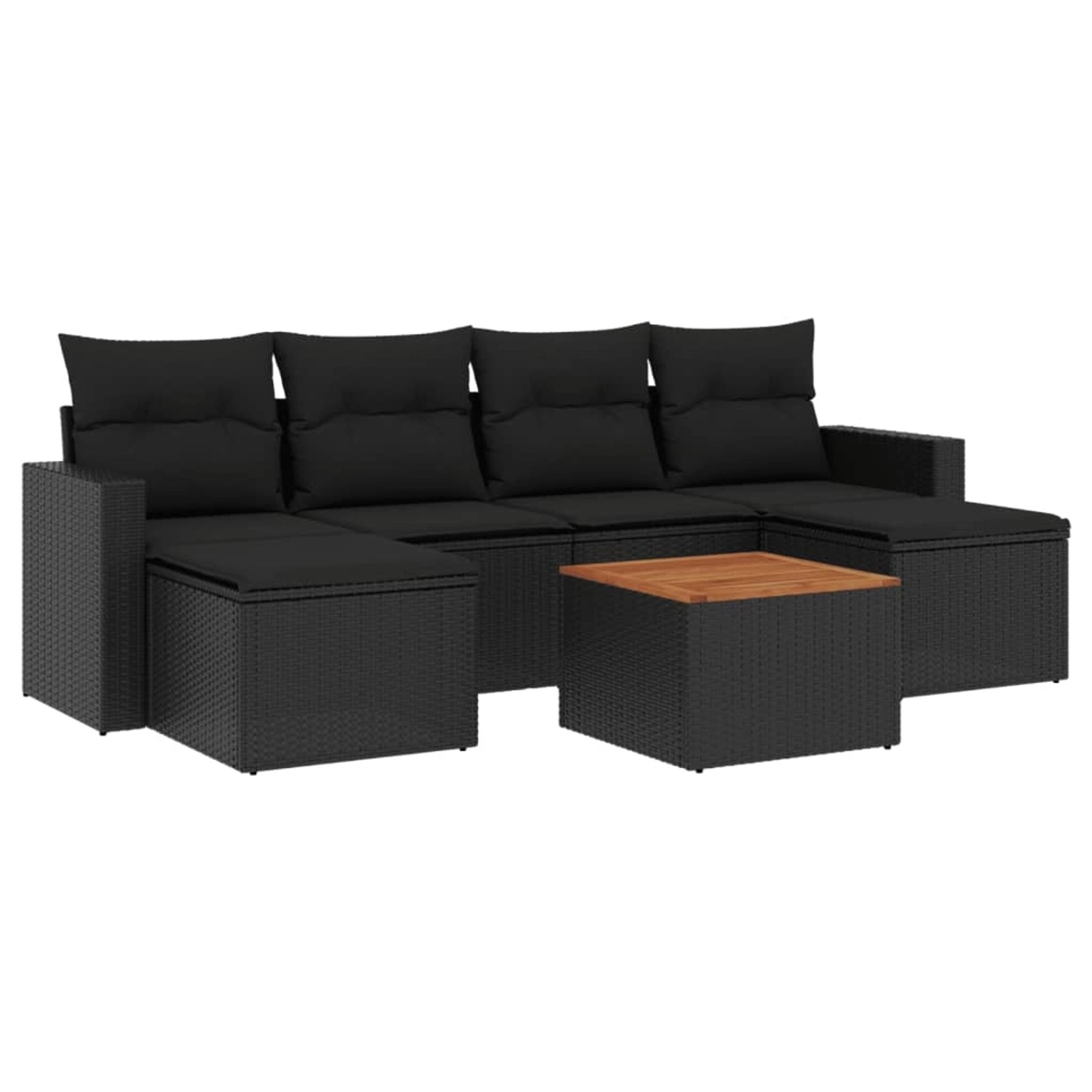 vidaXL 7-Tlg Garten-Sofagarnitur mit Kissen Schwarz Poly Rattan 3256573 günstig online kaufen