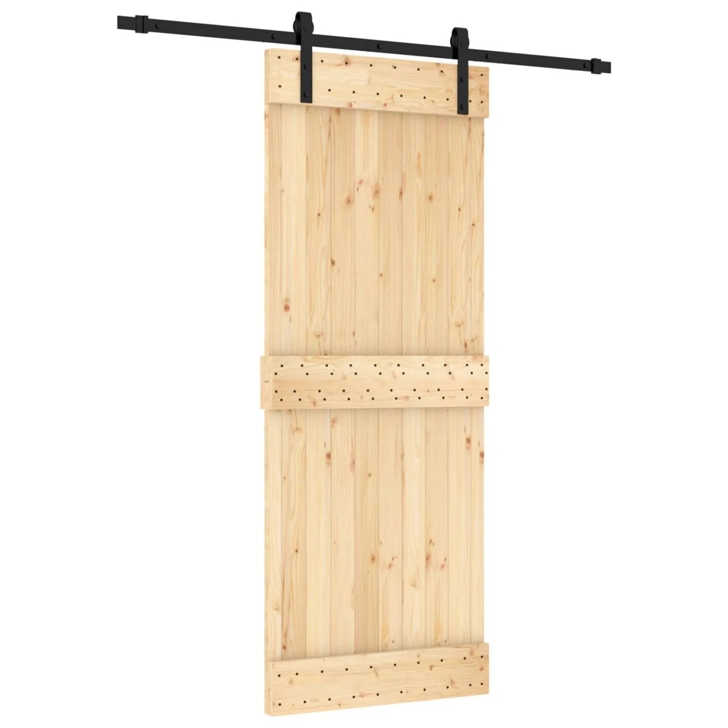vidaXL Schiebetür Natur und Schwarz 80 x 210 cm Massivkiefer 3444897