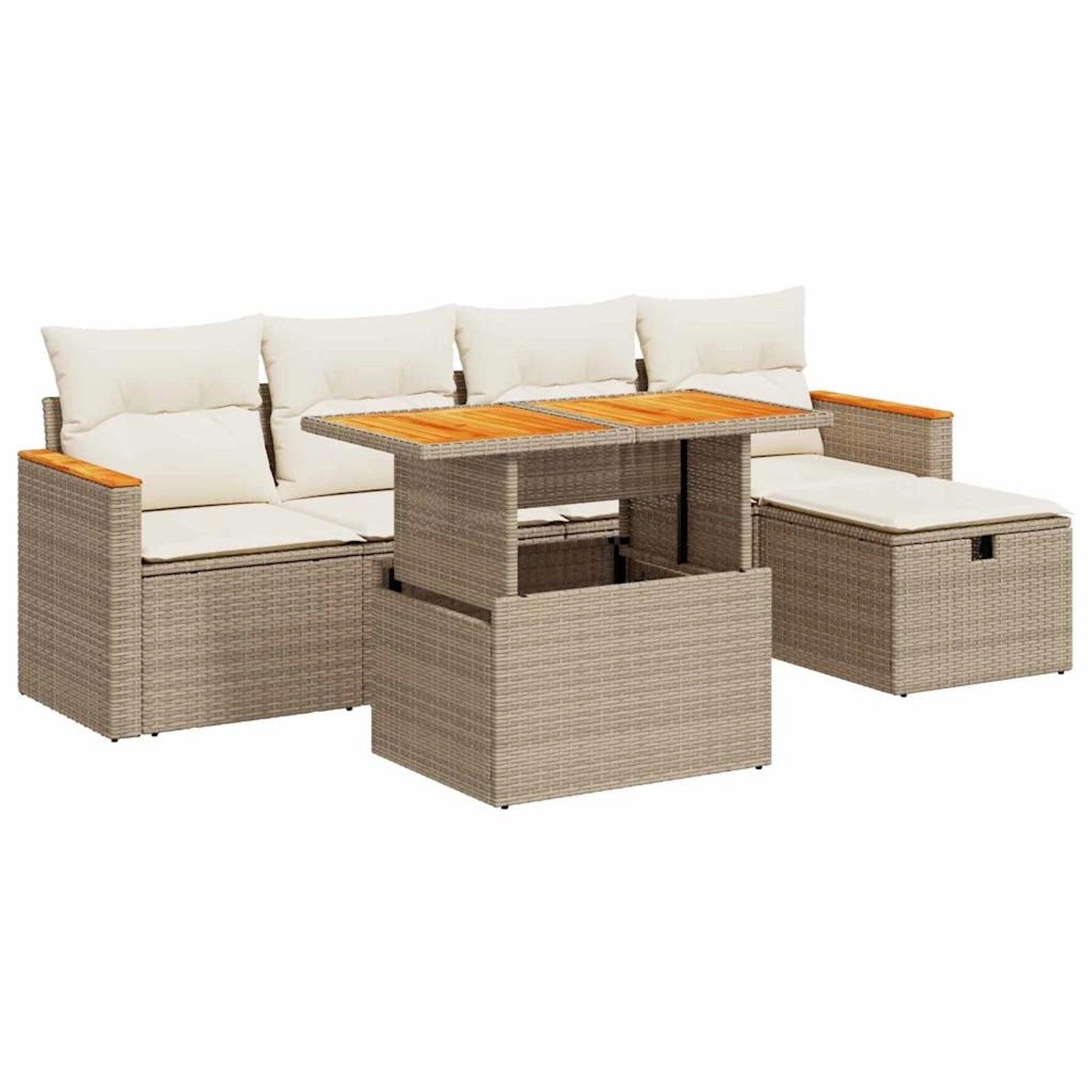 vidaXL 6-Tlg Garten-Sofagarnitur mit Kissen Beige Poly Rattan 3328108 günstig online kaufen