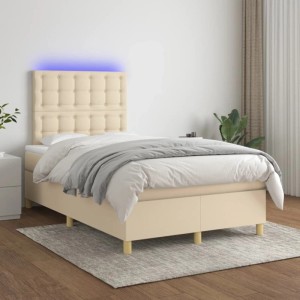 vidaXL Boxspringbett mit Matratze & LED Creme 120x200 cm Stoff 3135746