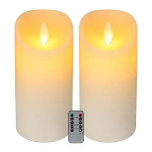 Relaxdays LED Kerzen 2er Set Echtwachs Weiß Mit Timer Fernbedienung 24,5 cm x 10 cm