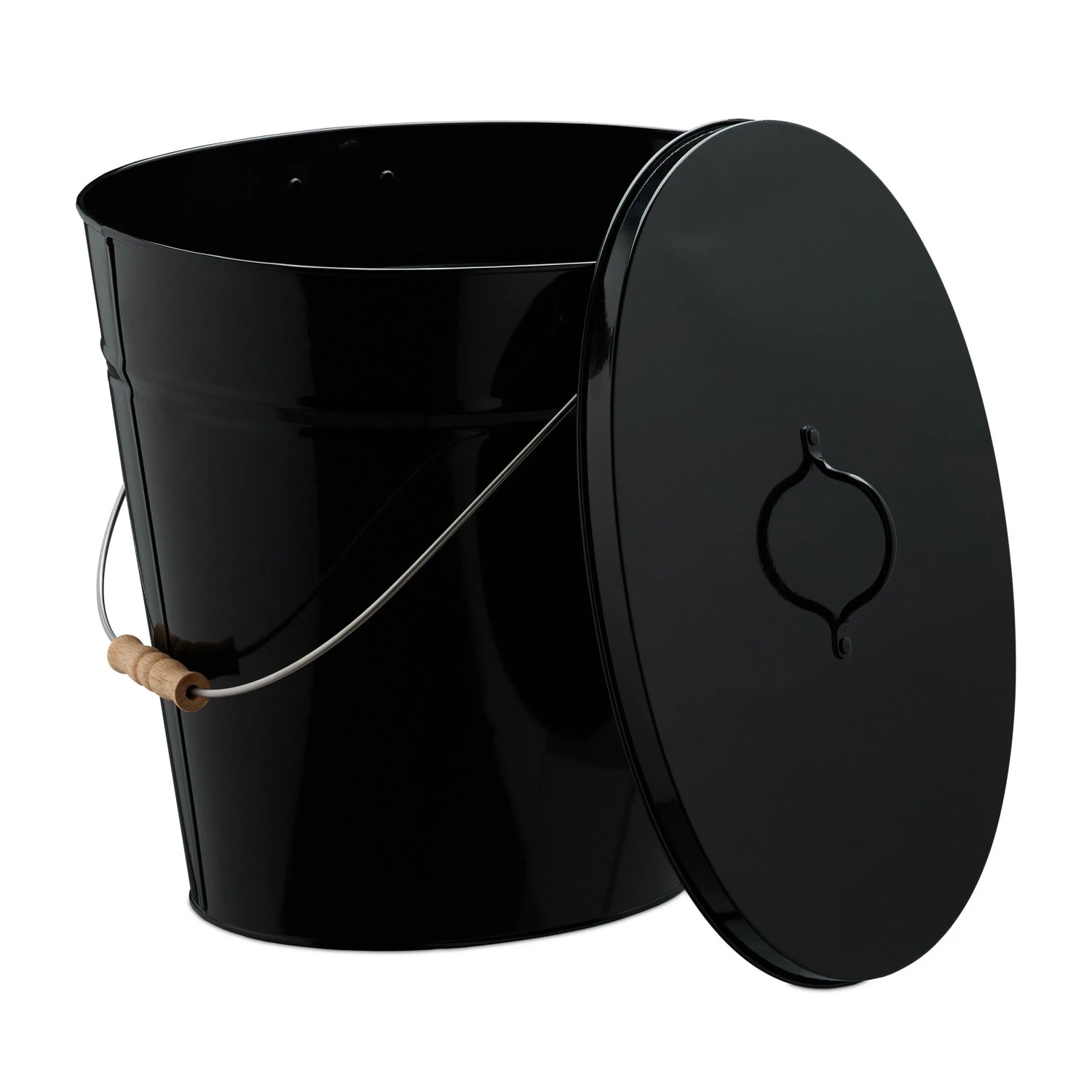 Relaxdays Ascheeimer Stahl Schwarz mit Deckel 18,5 Liter 39 cm x 40,5 cm x 29 cm 1,5 kg
