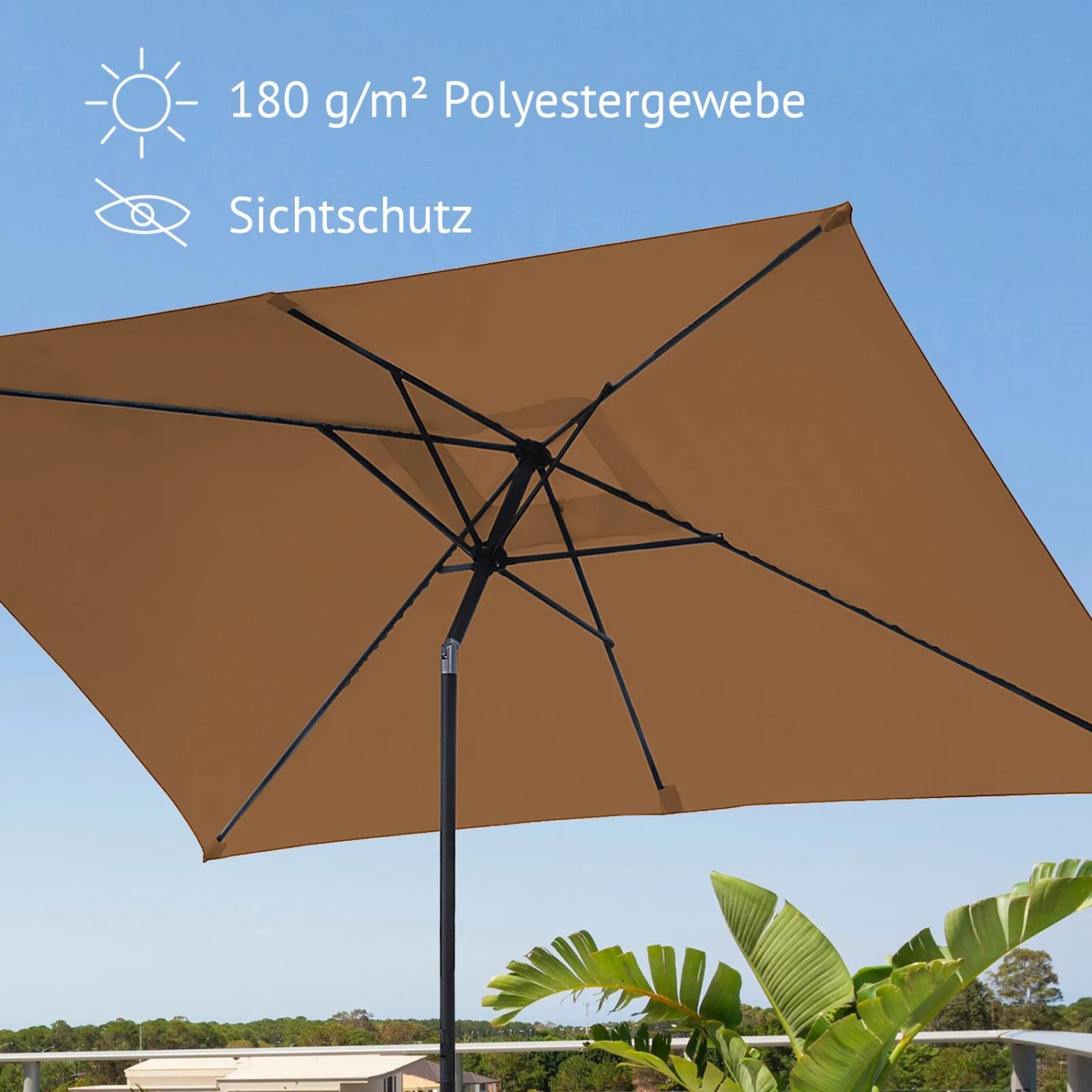 Svita Sonnenschirm, 3x2m, rechteckig, taupe. Balkonschirm mit UV-Schutz.
