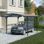 Palram Carport Atlas mit Bogen, Basaltgrau, mit Auto. Einzelcarport aus Aluminium mit Polycarbonat-Dach.